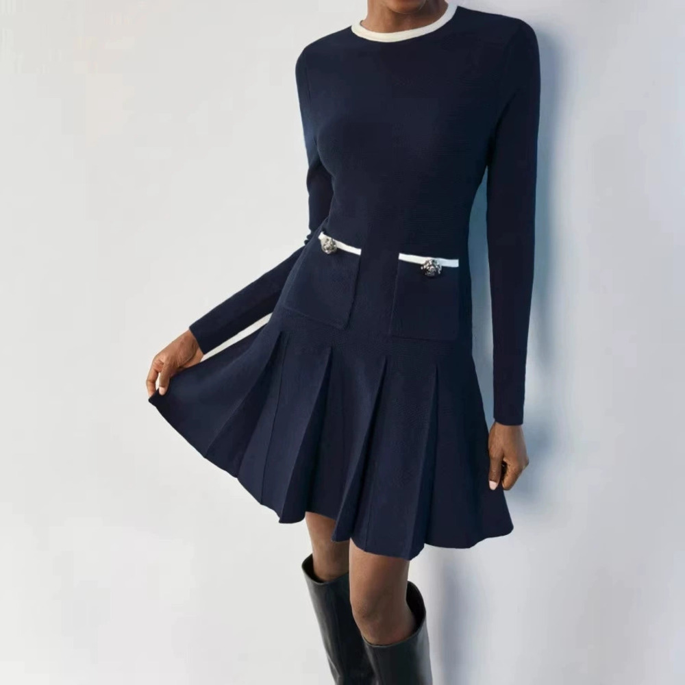 Zara Fall Long Sleeve Pleated Knit High Waist Dress